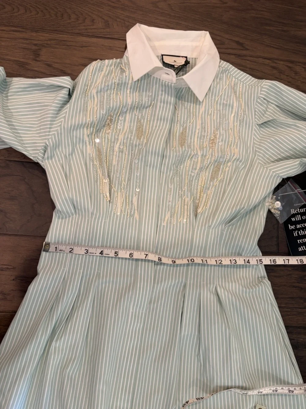 New with Tags Tuckernuck Green and White Striped Embellished Corinne Dress Sz S - Picture 12 of 15